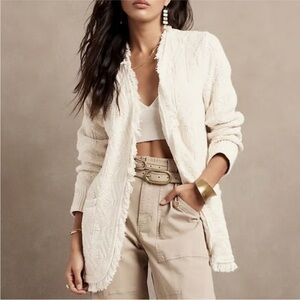 Banana Republic Heritage Coastal Open Front Cardigan XS Cream Fringe Texture